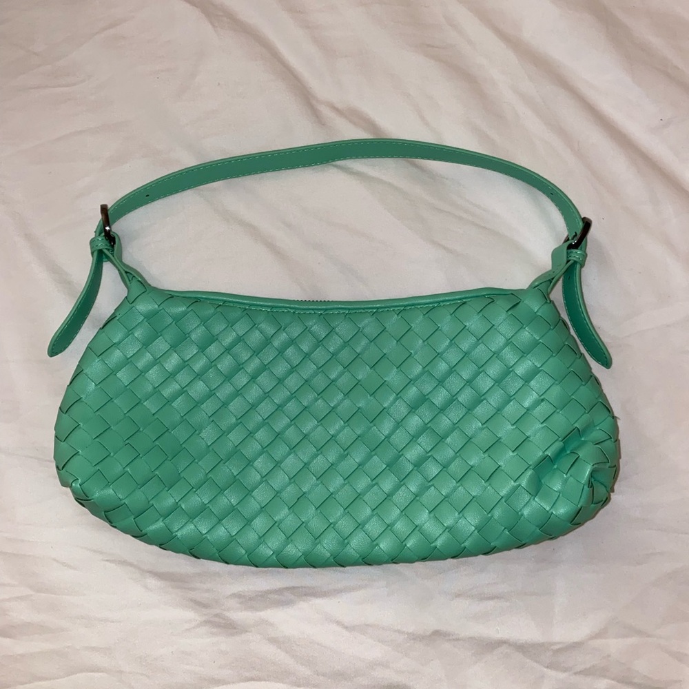 aqua/green shoulder purse w/ convertible cross body strap